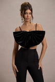 Adya Black Velvet Strappy Bow Crop Top