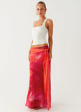 Raya Maxi Skirt Peach Watermelon Flower