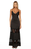 Freyja Black Lace Insert Satin Maxi Dress
