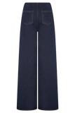 Miranda Faux Suede Belted Denim Wide Leg Jeans Indigo Blue