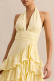 Velora Lemon Asymmetric Midi Dress With Tiered Ruffled Skirt