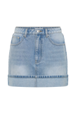 Lakoda Cuffed Denim Mini Skirt Washed Light Blue