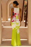 Marlo Lime Floral Print High Neck Maxi Dress