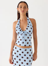 Ask You Twice Top Blue Mocha Dot