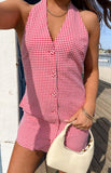 Felix Red Gingham Halter Mini Dress