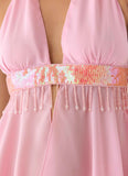 Put It Straight Beaded Sequin Top Baby Pink
