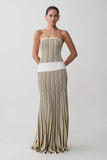 Joyce Stripe Maxi Knit Dress Khaki Ivory