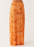 Corinna Low Rise Sequin Maxi Skirt Orange