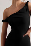 Lita Black Twisted Asymmetric Maxi Dress