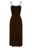 Willa Gathered Mesh Midi Dress Chocolate