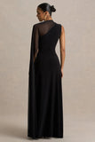 Selena Black High Neck Maxi Dress With Cut Out And Cape Sleeve Detail
