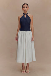 Ashwin Denim Cotton Midi Dress Indigo Blue