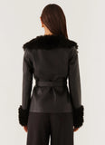 Street Lights Fur Trim Jacket Black