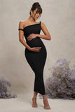 Salome Black Twisted Asymmetric Maternity Midi Dress