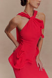 Caprice Halter Knit Maxi Dress Red