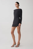 Thao Long Sleeve Gathered Mini Dress Dark Charcoal