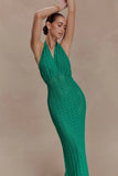 Deeliah Halterneck Crochet Maxi Dress Emerald