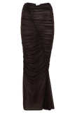 Matilda Ruched Mesh Maxi Skirt Chocolate