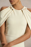 Yulia Sand High Neck Maxi Dress With Cape Sleeves