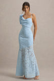 Chyna Light Blue Cowl Neck Maxi Dress With Bow Strap