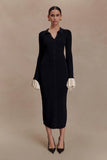 Amirose Ruffle Knit Midi Dress Black