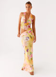 Main Act Halter Maxi Dress Sunburst Floral
