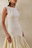 Fantasia Cream Boat Neck Midi Dress With Asymmetric Drop Waist