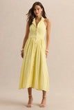 Jezebel Yellow Lace Plunge Neck Collared Midi Dress