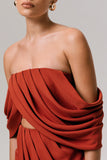 Talika Terracotta Bardot Crop Top With Draped Sleeves