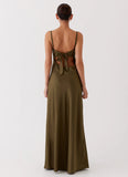 Flora Satin Maxi Dress Khaki