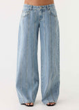 Johnny Low Rise Wide Leg Denim Jeans Light Blue Wash