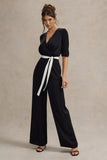 Ruba Black Tailored Plunge Jumpsuit With Tie Waist