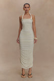 Camila Ruched Halter Midi Dress Ivory