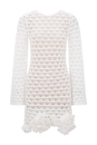 Aileen Ruffle Crochet Mini Dress Ivory