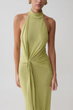 Cindylou Halter Knit Maxi Dress Light Olive