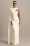 Dawn Cream High Neck Maxi Dress With One Long Cape Sleeve