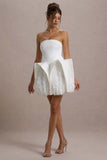 Orchid Oasis White Bandeau Mini Dress With Puff Floral Hem
