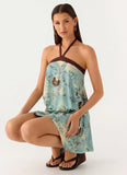 Switch Up Halter Mini Dress Aqua Blur