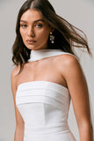 Enchanted White High Neck Jumpsuit With Scarf