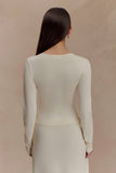 Miraby Front Ruched Knit Long Sleeve Top Ivory