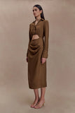 Cecilie Cut Out Shirt Midi Dress Dark Chocolate