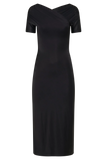 Junie Cross Over Neck Slinky Maxi Dress Black
