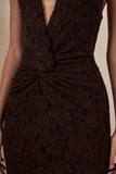 Ocealla Brown Plunge Neck Maxi Dress With Gathered Detailing