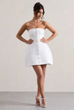 Anniston White Bandeau Tailored Buttoned Mini Dress