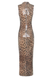 Veronica Sequin Midi Dress Leopard Print