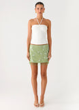 Midnight Tide Tie Side Mini Skirt Green