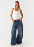 Seethal Low Rise Washed Denim Jeans Mid Wash Blue
