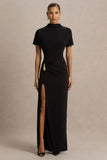 Arlena Black High Neck Wrapped Maxi Dress