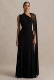 Selena Black High Neck Maxi Dress With Cut Out And Cape Sleeve Detail