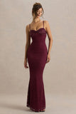 Juana Burgundy Lace And Satin Sweetheart Neck Satin Maxi Dress